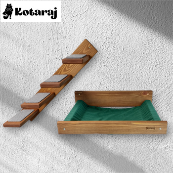 Legowisko i schodki dla kota - zestaw kolor dąb-orzech